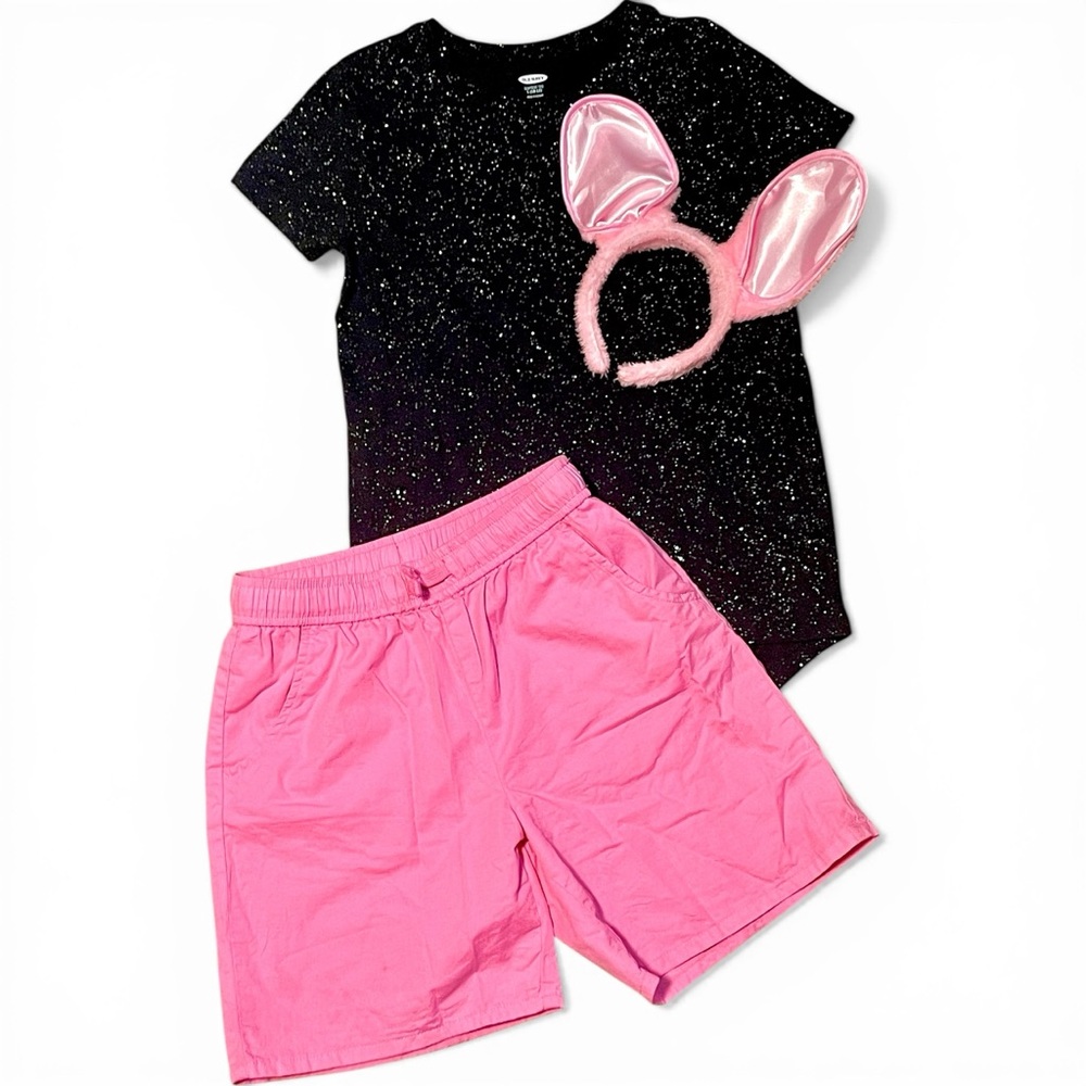 Girls 10/12 sparkly black tee and pink shorts outfit with poseable bunny ears